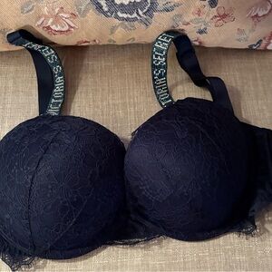 Victoria's Secret Navy Lace Bra with Embellished Straps